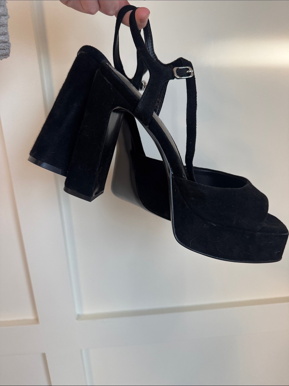 Steve Madden Black Suede Platform Slingback Heels